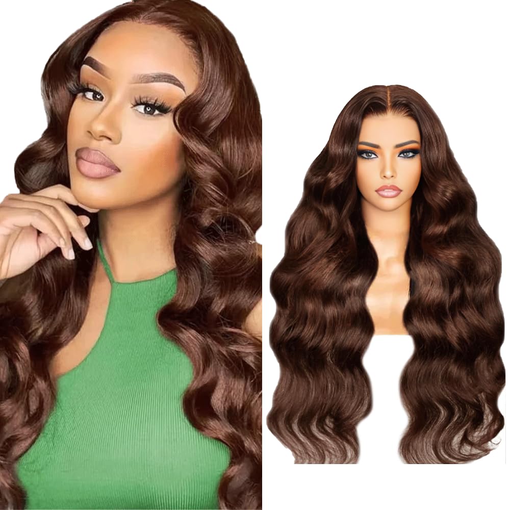 34 Inch Body Wave Human Hair Wig Echthaar Perücke Damen #4 Chocolate Brown 4X4 Lace Persönliche Perücken Glueless Wear and Go Pre Bleached Knots with Baby Hair for Woman
