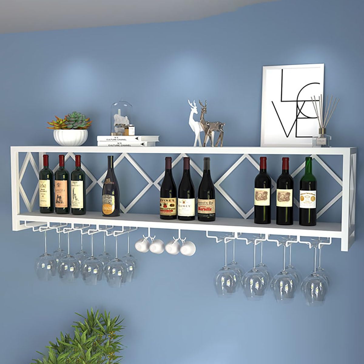 Enfriador De Vino Montado En La Pared, Botellero De Hierro De Estilo Industrial, Botellero De Almacenamiento Multifuncional, Estantes De Bar Adecuados Para Botellas De Licor Para(White,80X25X40CM)
