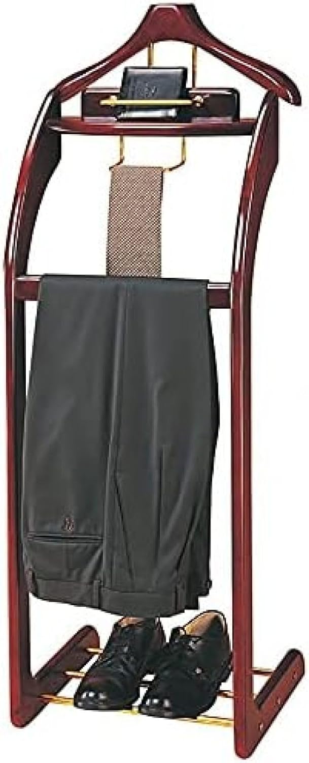 Wooden Clothes Valet Stand Freestanding Floor Standing Suit Hanger Rack for Crease-Free Suit Coat Stand Storage with Drawer and Strong Chassis for Bathroom