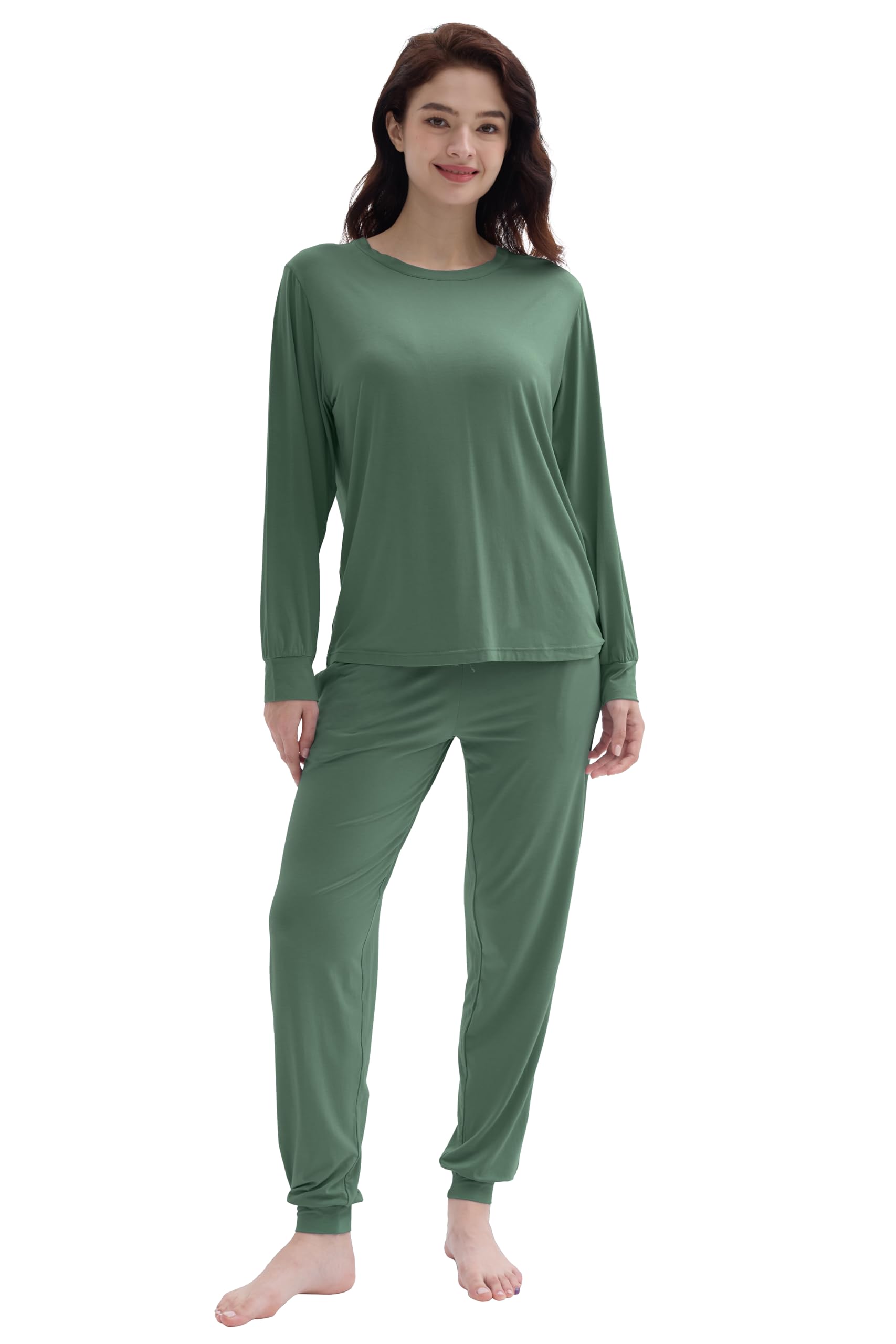 Joyaria Viscose Made from Bamboo Pajamas for Women Long Sleeve Jogger Pjs Set with Pocket &Drawstring