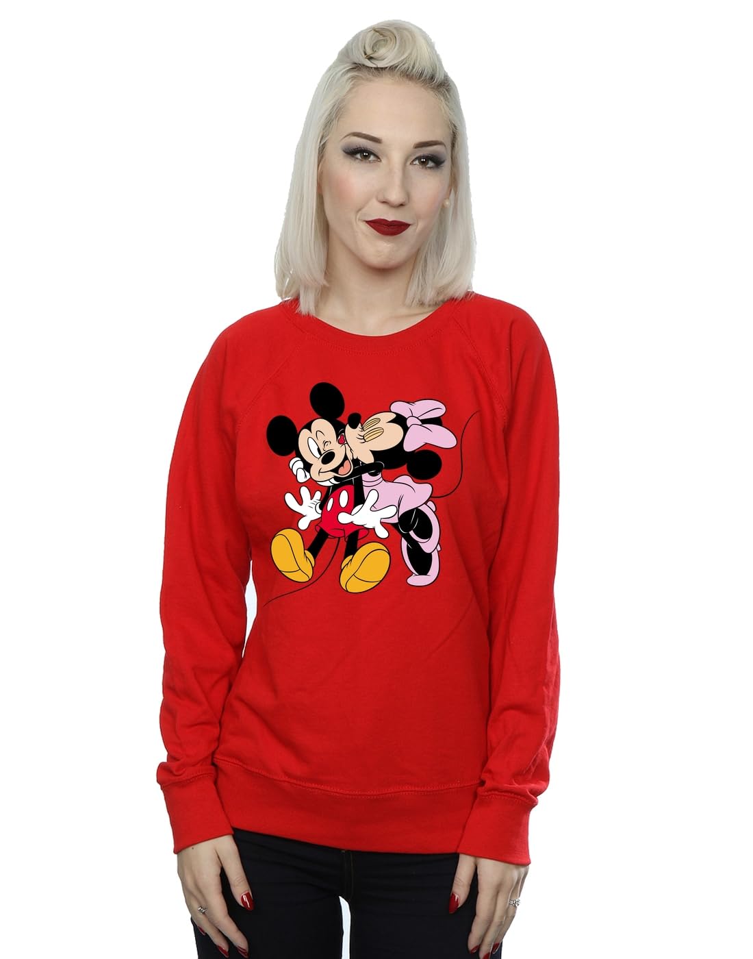 Disney Women Mickey Mouse Kiss Sweatshirt Red XXXX-Large