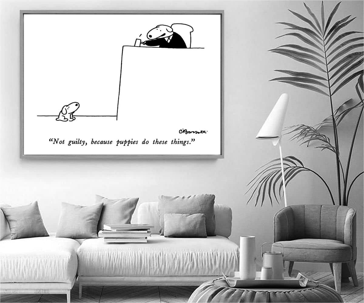 VERRE ART Printed Framed Canvas Painting for Home Decor Office Wall Studio Wall Living Room Decoration (34x22inch Wooden Floater) - Not Guilty, Because Puppies Do These Things