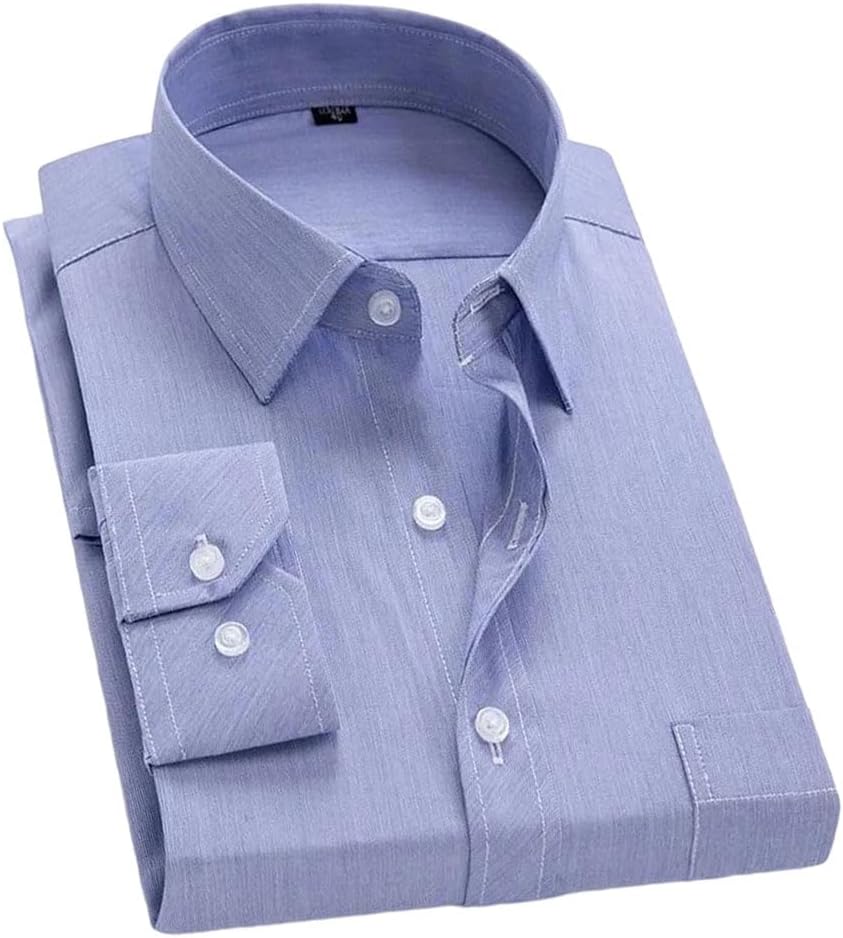 Men's Long Sleeve Shirts Solid Cotton Business Casual Shirt Straight Hem Office Wear Top