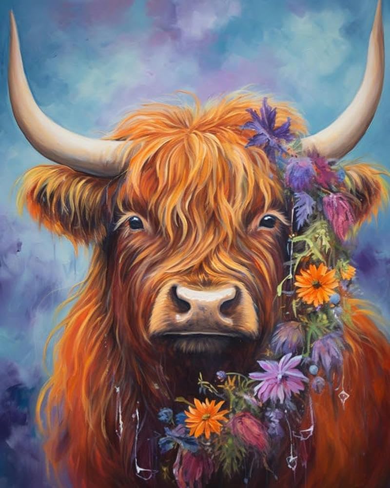 Chaozhirui Embroidery Kit Cross Stitch Kit, Animal Highland Cow Cross Stitch DIY Beginner Cross Stitch Kit, Precision Pattern Printed Cross Stitch 11CT-40X50CM