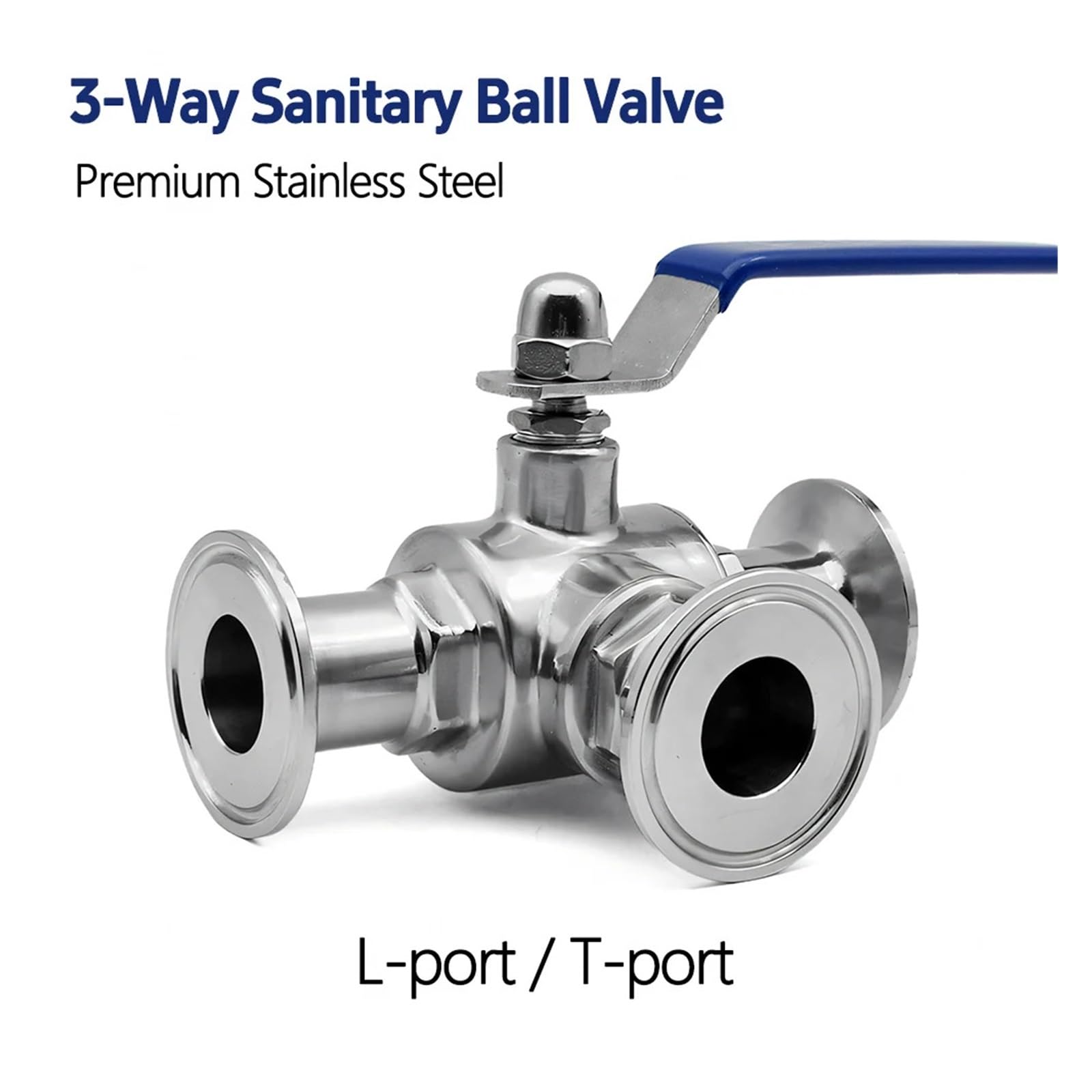 Zawór kulowy sanitarny 3-drogowy ze stali nierdzewnej SS304 — 19–51 mm z tuleją przyłączeniową T/L Tri Clamp 1,5”/2” do żywności farmaceutycznej Homebrew Płyn przemysłowy(T-port,45mm Ferrule 64)