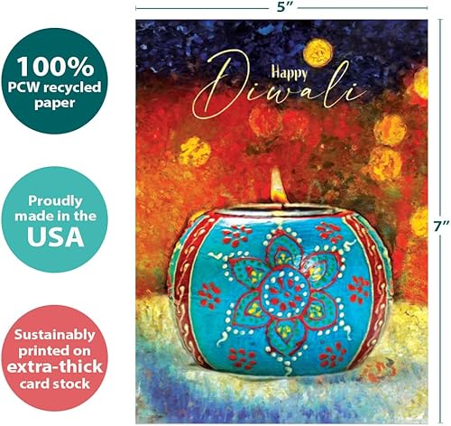 Miniatura 4 de Tree-Free Greetings Diwali Paquete surtido de 8 tarjetas, respetuoso con el medio ambiente, fabricado en Estados Unidos, papel 100% reciclado, 5 x 7