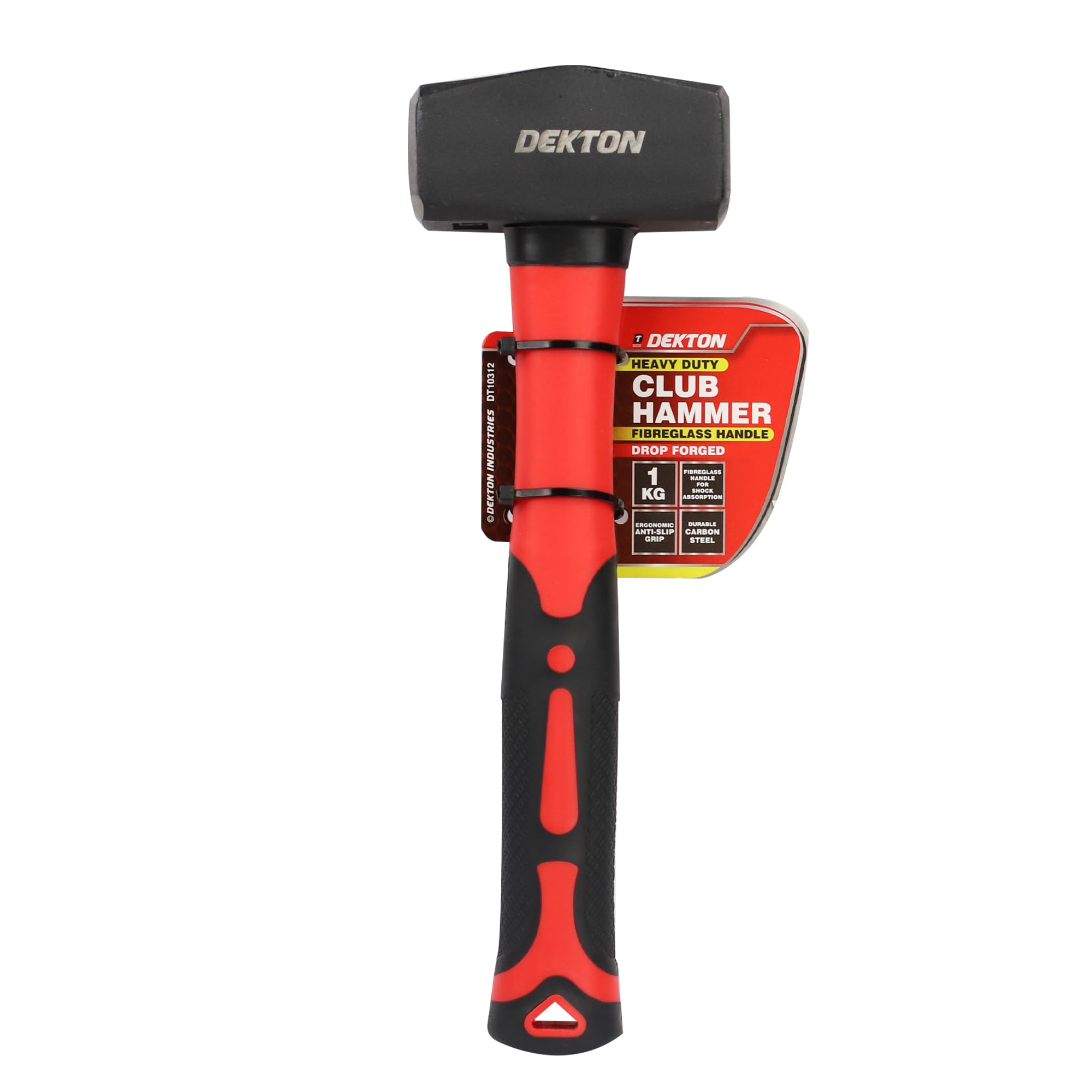 Dekton Red 1Kg Fibreglass Club Hammer-Heavy Duty Hammer With Shock Absorbing Handle| Ideal For Demolition And Heavy Duty Tasks| Ergonomic Design For Comfort And Control| Durable And Impact Resistant Tool