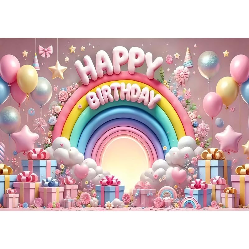 Image of Multicolor Birthday Party Decoration Backdrop with Balloons, Gifts, and Festive Elements (Pack of 1)