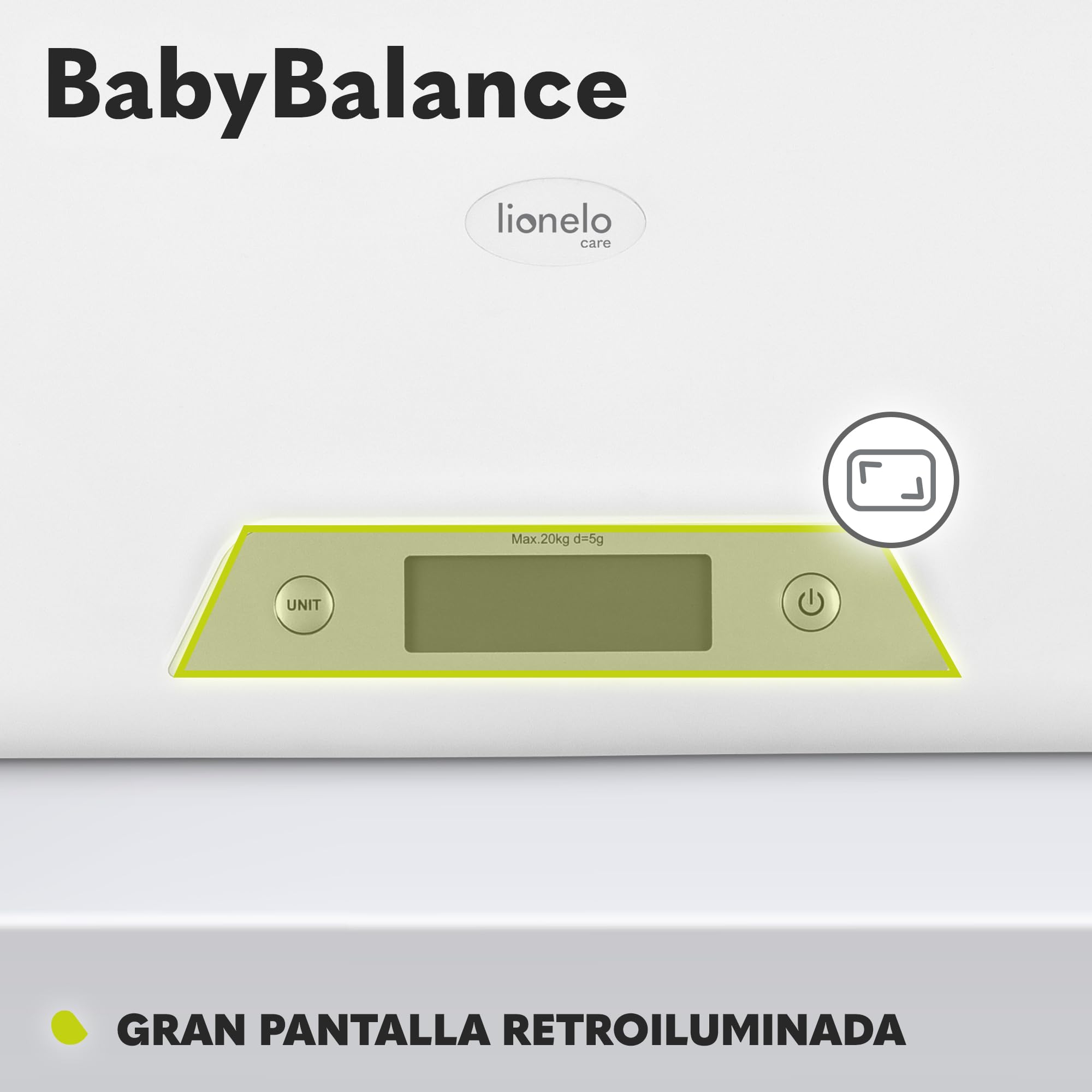 LIONELO BABYBALANCE Báscula electrónica para bebés, báscula infantil de hasta 20 kg, pantalla grande, función de tarea, memoria para la última medición, pesaje preciso en incrementos de 5 g