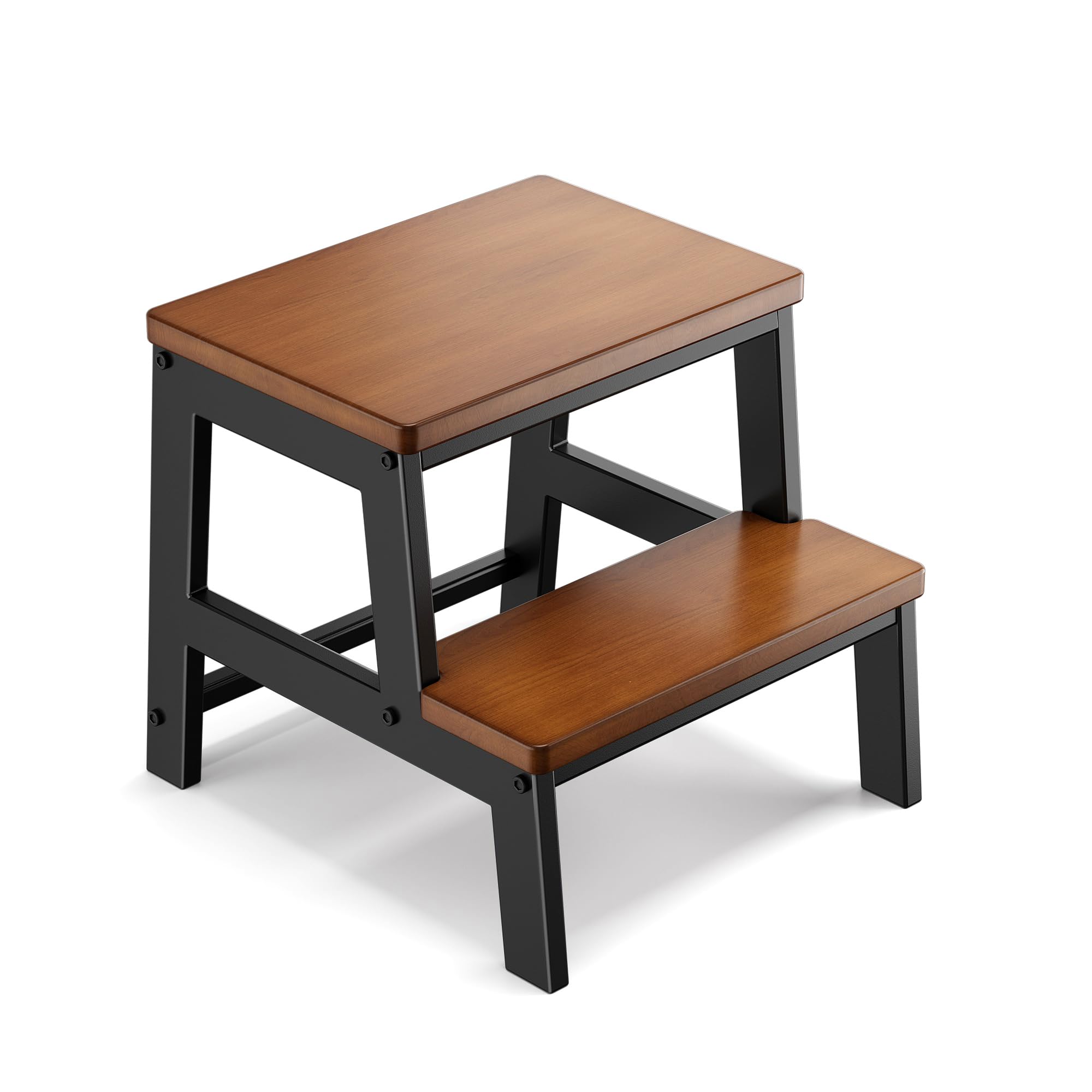 2 Step Wooden Step Stools for Adults Non-Slip, Sturdy Bed Steps for High Beds Easy Assembly, Portable Two Step Stool for Kitchen Bathroom Bedroom - Holds Up to 500 Lb