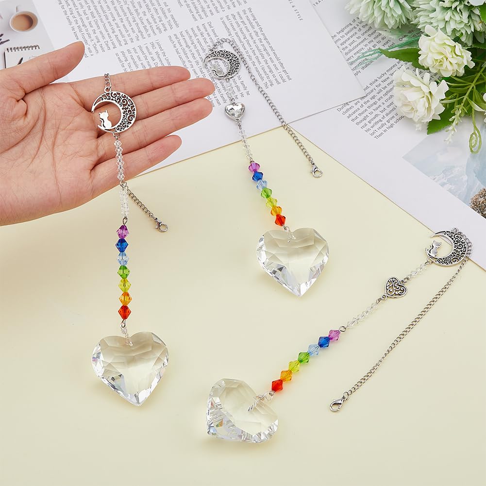 SUPERFINDINGS 3Pcs Dog Memorial Gifts for Loss of Dog Sun Catcher Sympathy Gift Idea Window Suncatcher Crystal Heart Moon Hanging Ornament for et Passing Away Loss Rainbow Maker Gifts - Image 3