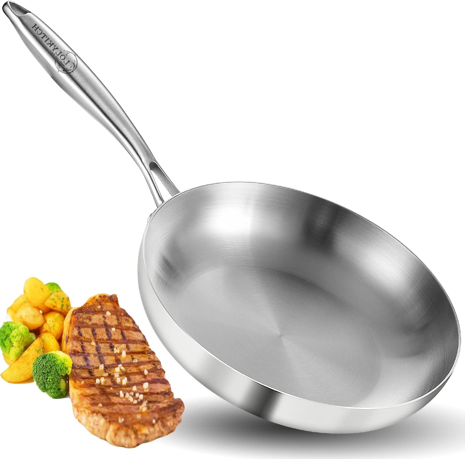 LOLYKITCH8 InchTri-Ply Stainless Steel Frying Pan,Skillet,Induction Cooking Pan,Dishwasher and Oven Safe,Detachable Handle.