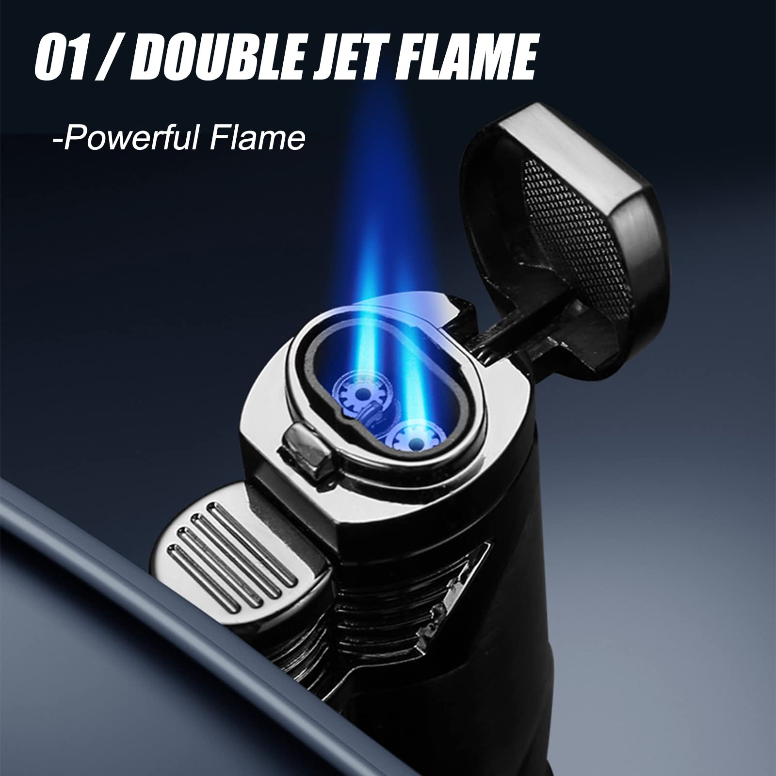 Accendino a butano con finestra del livello del carburante, fiamma a getto regolabile, per grill, cucina, barbecue, fuochi d'artificio, regalo da uomo (senza gas) caffè