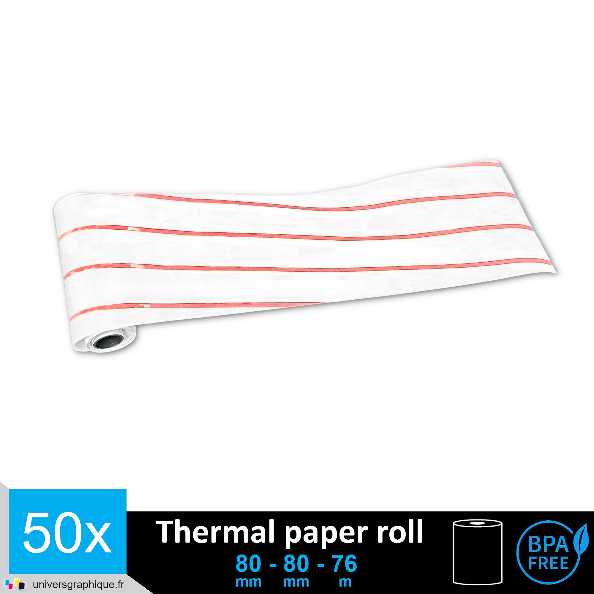 UNIVERS GRAPHIQUE 50 EC-Cash Thermorollen 80 x 80 mm, BPA-frei, 50 Blätter à 78,8 m Lauflänge, für EC-Geräte mit Thermodrucker, Kassensysteme und Thermodruckwerke