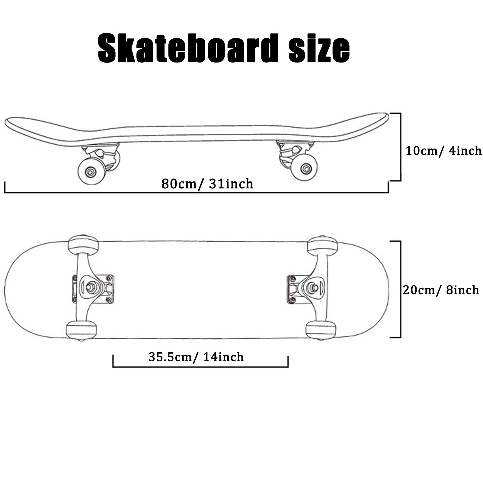 Monopatín Estándar de 31 "x 8" Skateboard Completo con Ruedas LED Intermitentes, 7 Capas de Arce Monopatín de Cubierta Cóncava de Doble Patada para Niños,Niñas,Niños,Adolescentes y Adultos