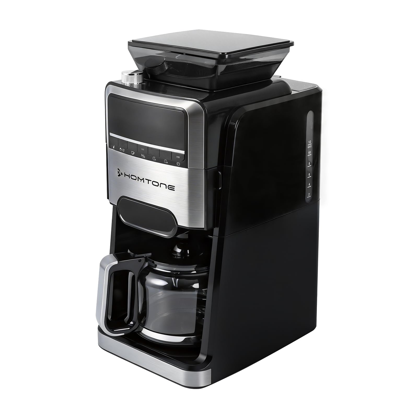 Homtone Thermoblock ekspres do kawy ze zdejmowanym młynkiem, 24-godzinny timer ekspres przelewowy z 12-filiżankowym szklanym dzbankiem, metalowy filtr permanentny, 1400 W, do ziaren i proszku