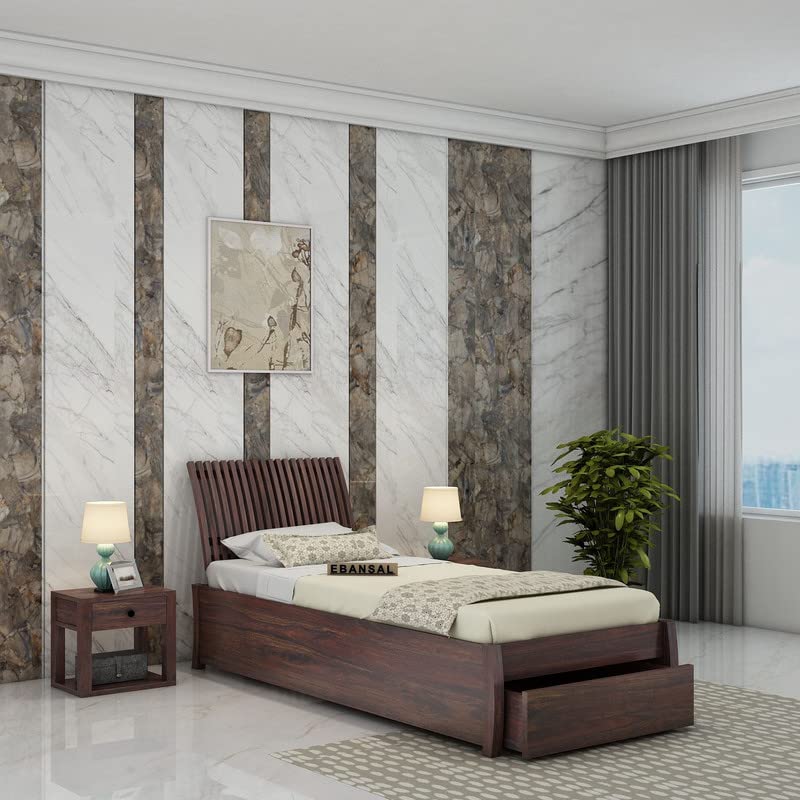 WOODNETIC Solid Sheesham Wood Bedroom Furniture Single Bed with 1 Drawer Storage Without Mattress for Bedroom, Living Room, Hotel, Guest Room (Standard, Walnut Finish) (B0C32NB8DH) Amazon Price History, Amazon Price Tracker