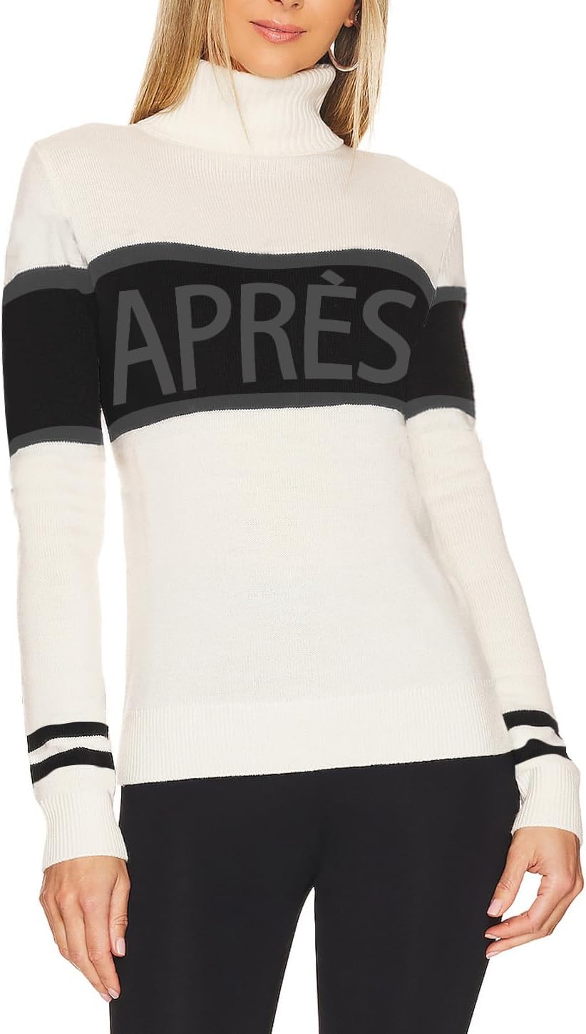 Women Turtleneck Sweaters Stripe Sleeve Lightweight Shirts Apres Ski Tops Fashion Winter Thermal Outfits