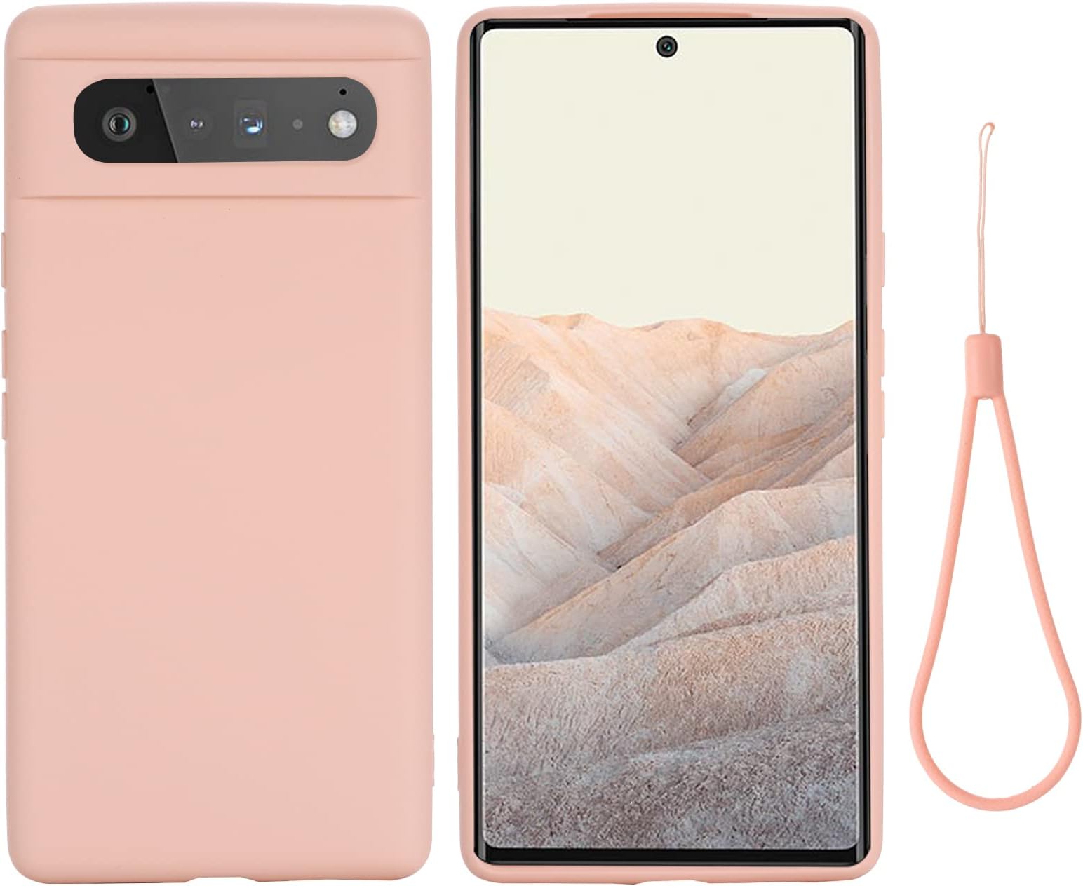 HXY Designed for Google Pixel 6 Case, Slim Silicone Rubber Shockproof Phone Cover with Wrist Strap Soft Anti-Scratch Microfiber Lining Protection Case for Google Pixel 6 5G 2021 (Pink)