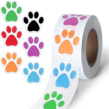 500 Pcs Paw Print Sticker, 1" Colorful Cute Dog Cat Paw Sticker Small Puppy Patrol Print Label Roll Self-Adhesive for Gifts, Party Decoration, Envelope Seals, Student Awards