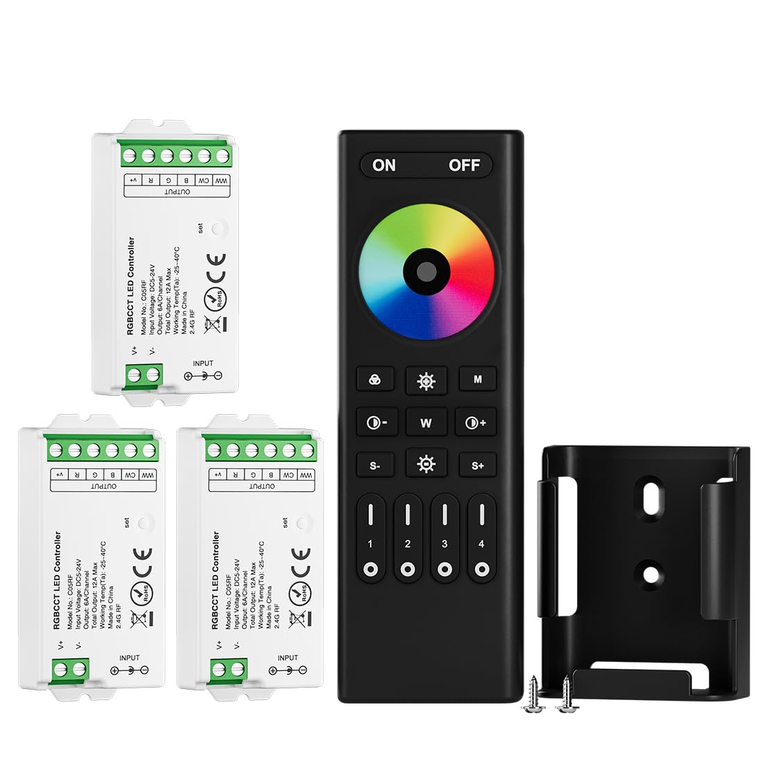 BTF-LIGHTING 5050SMD FCOB COB RGBCCT RF Remote RC03RFB &3PCS C05RF Tuya Controller Kit 4 Zones RF 2.4GHz Wireless Remote Group Control PWM RGBCCT (+ R G B C W) 6pin LED Strip DC5V DC12V DC24V — image 1