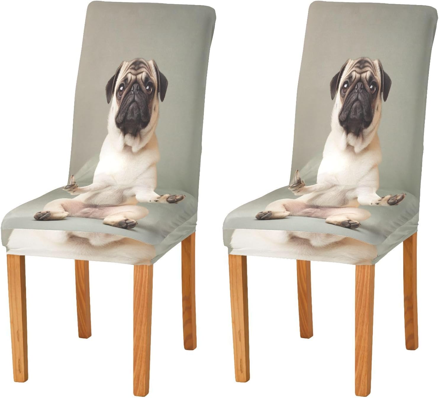 ALAZA Chair Covers for Dining Room, Yoga Funny Pug Dog Stretch Chair Cover Sets Chair Protector Removable Washable for Ktichen Restaurant Hotel