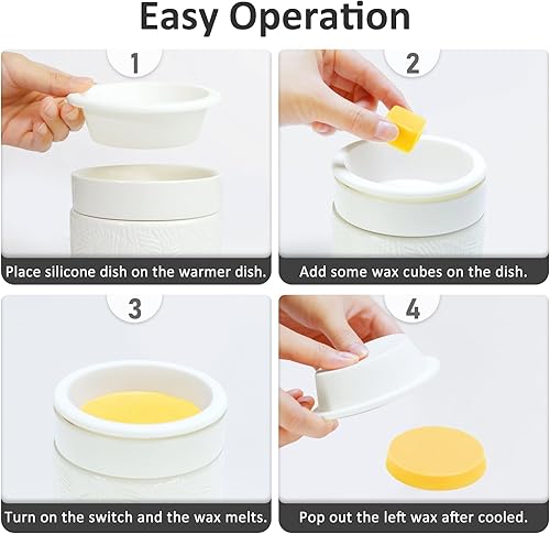 Miniatura 5 de Quemador de cera de vela para derretimiento, calentador de aceite esencial de cerámica con 1 plato de silicona, 3 en 1, derretidor de cera perfumada