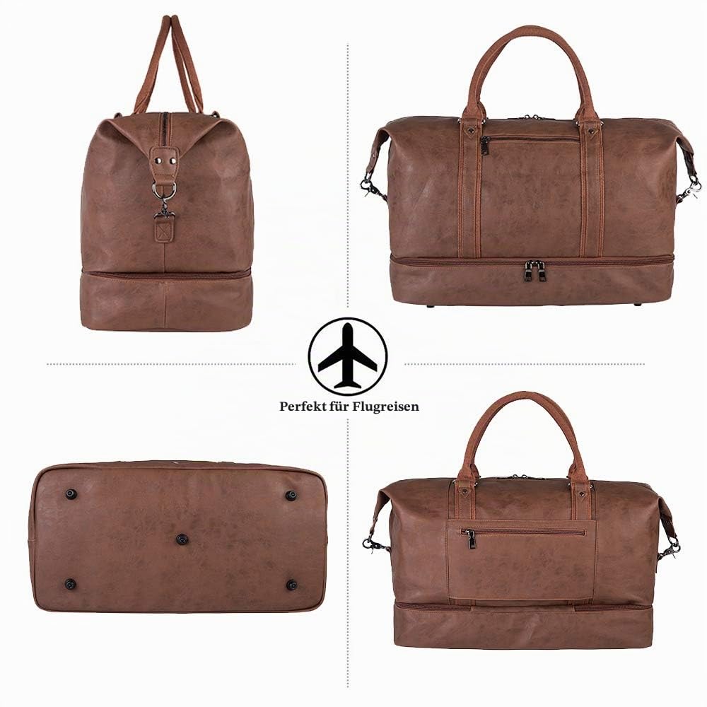 Reisetasche für die Nacht, Segeltuch, Leder, übergroße Wochenendtasche, große Handgepäcktasche, Reisetasche für Damen und Herren