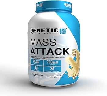 Genetic Nutrition Mass Attack | Muscle Mass Gainer Powder Supplement | 28.3g, 3g Creatine, 700kcal, 24 Vitamins & minerals per serving | Kulfi, 3 KG (...