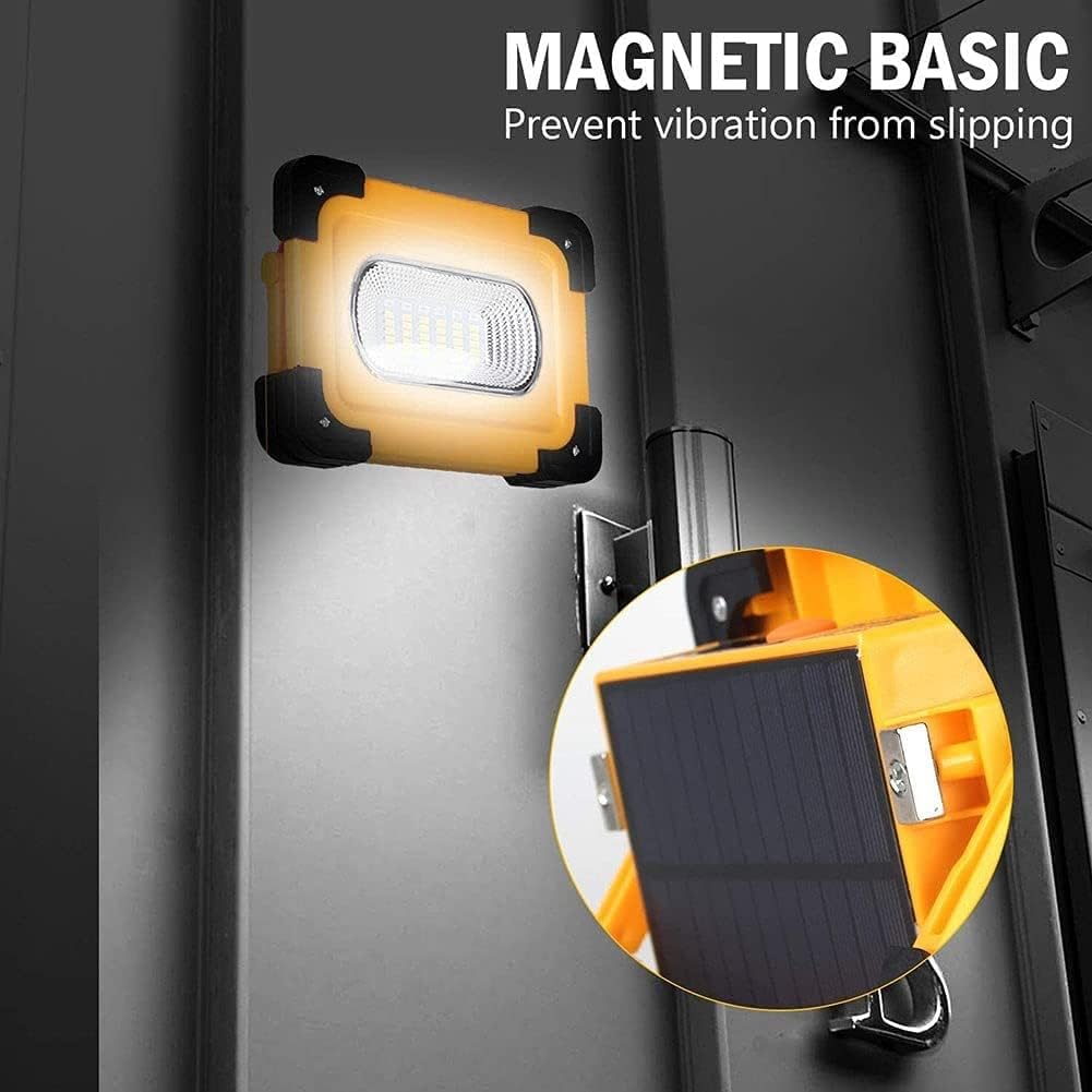 LED Work Light, Portable COB Projector Solar USB Rechargeable Work Light with Bracket Suitable for Outdoor Camping Vehicle Maintenance and SOS Emergency Lighting