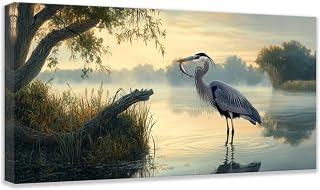 Blue-green abstract blue heron canvas art