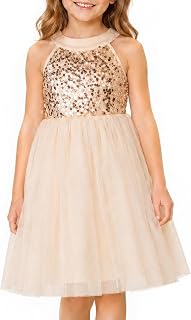 Tutu.kk Girls Sequin Tutu Dress Halter Neck Sleeveless A-Line Tulle Dresses for Birthday Party,Wedding