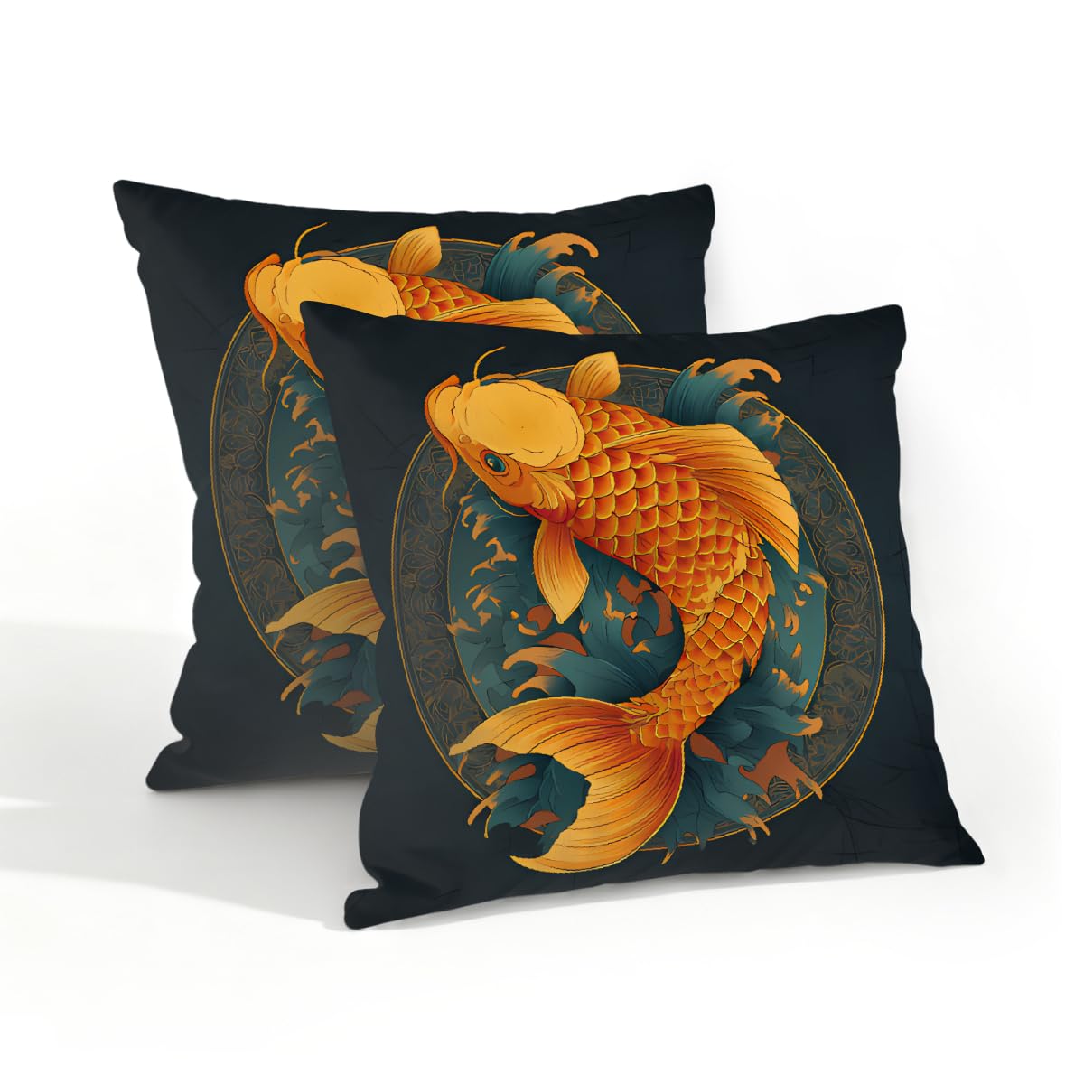 Outdoor Pillow Covers Waterproof Pillowcases 18x18in Set of 2 Asian Koi Fish Decorative Throw Cushion Case for Couch Sofa Garden Patio Furniture