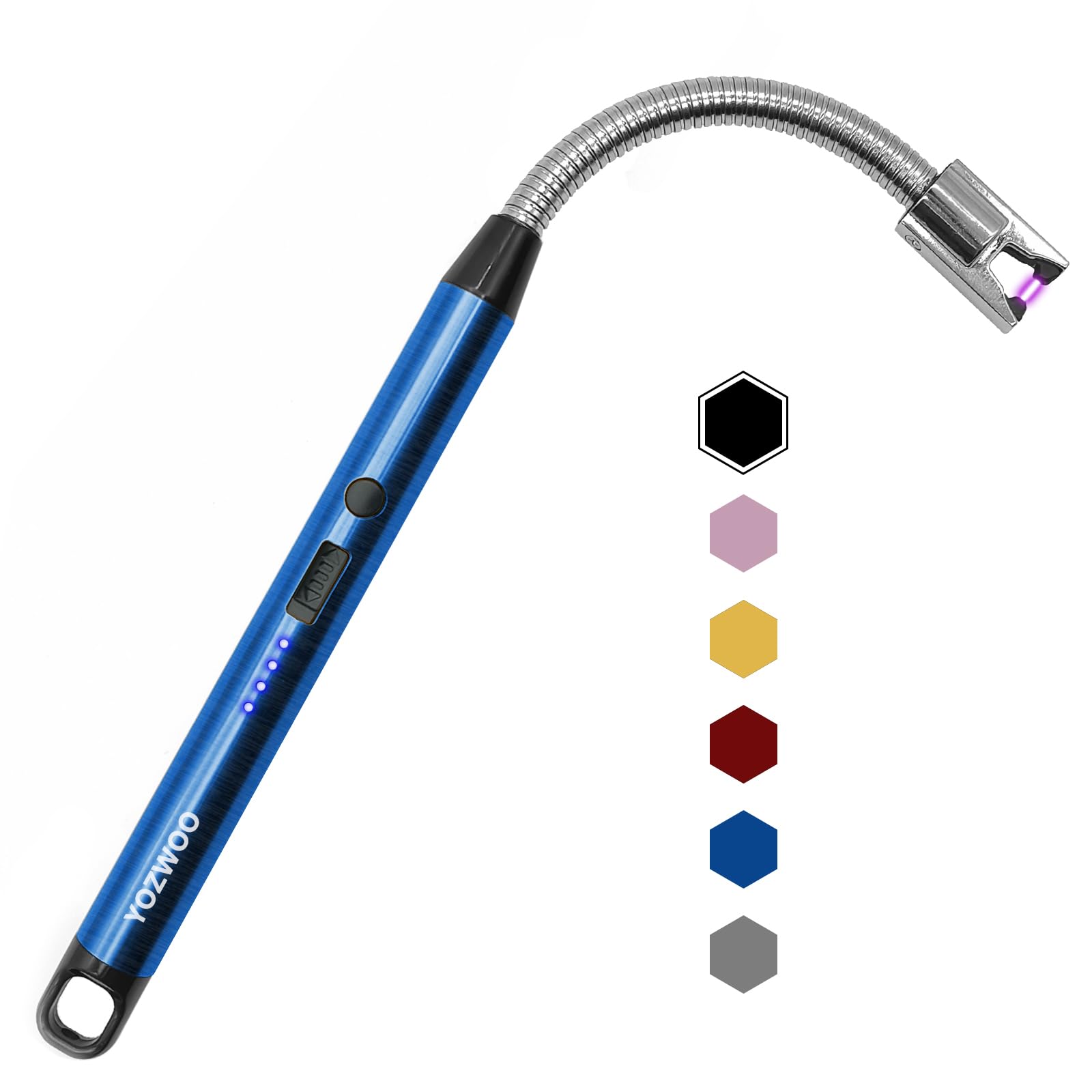 YOZWOO Electric Candle Lighter - Plasma Flameless Electronic Arc Windproof USB Rechargeable Lighter with Safety Lock LED Battery Display for Camping, BBQ, Grill (Blue)