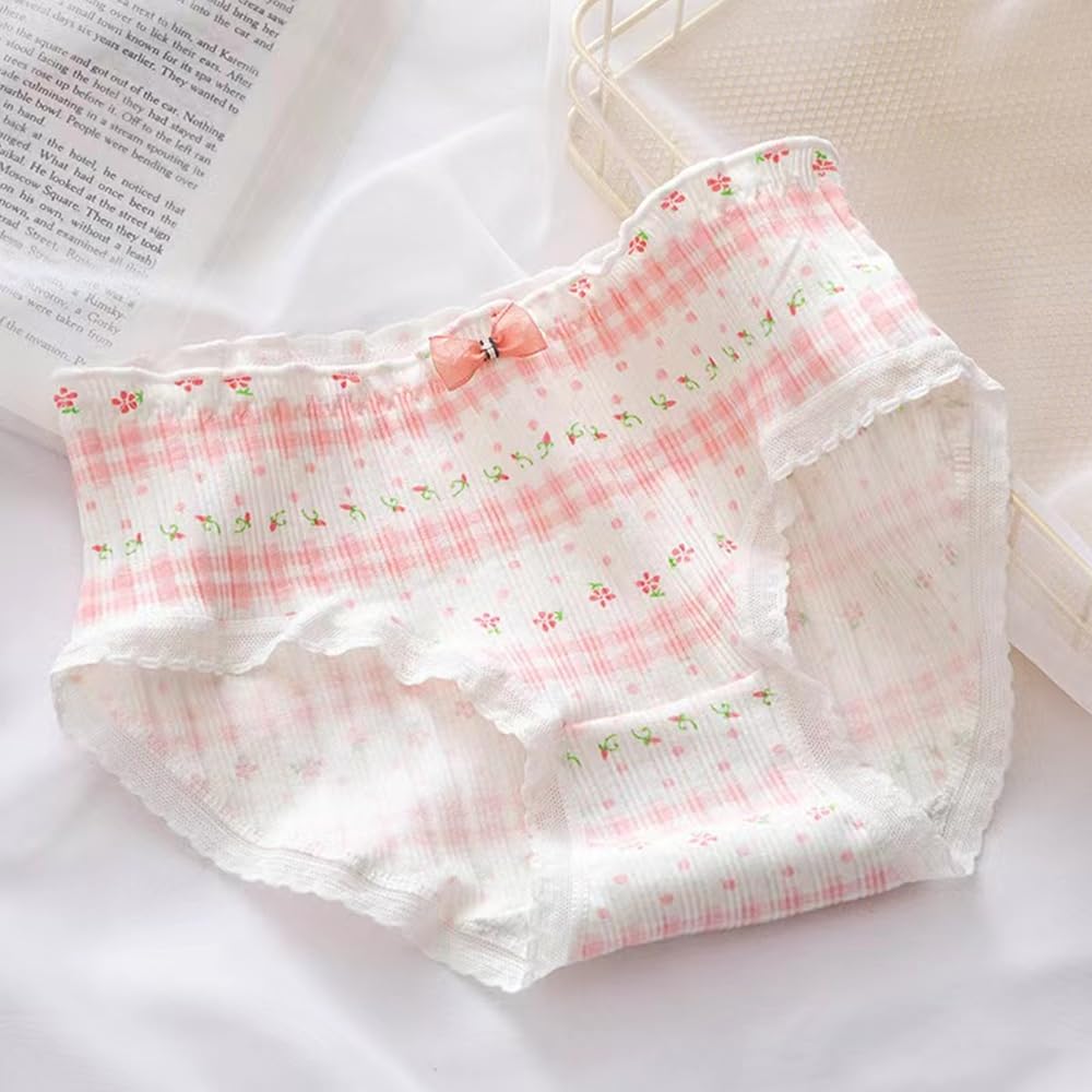 5 Pack Women Teens Pink Cotton Brief Japanese Kawaii Anime Lolita Panties Underwear Bikini Panty Set