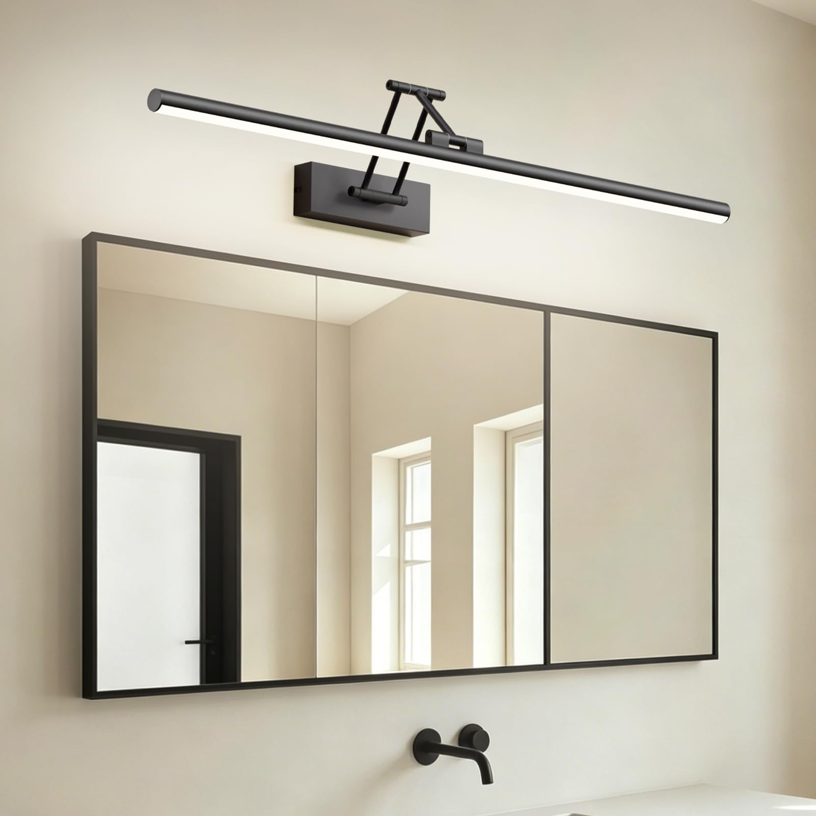 Klighten LED Spiegellampe Bad 70cm, Drehung Spiegellampen Spiegel für bad IP44, Spiegelleuchte Badezimmer 24W 1650 LM, LED Badspiegelleuchten Badezimmerspiegel, Kaltes Weiß 5500K, Schwarz