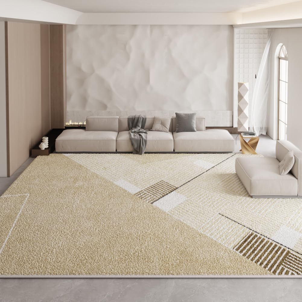 Tapis de salon 200x300 antidérapant et lavable en machine beige moderne