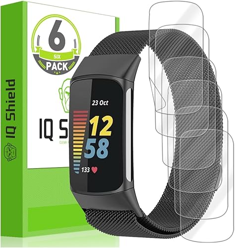 IQShield Protector de pantalla compatible con Fitbit Charge 6 Charge 5 (paquete de 6) película de TPU transparente antiburbujas