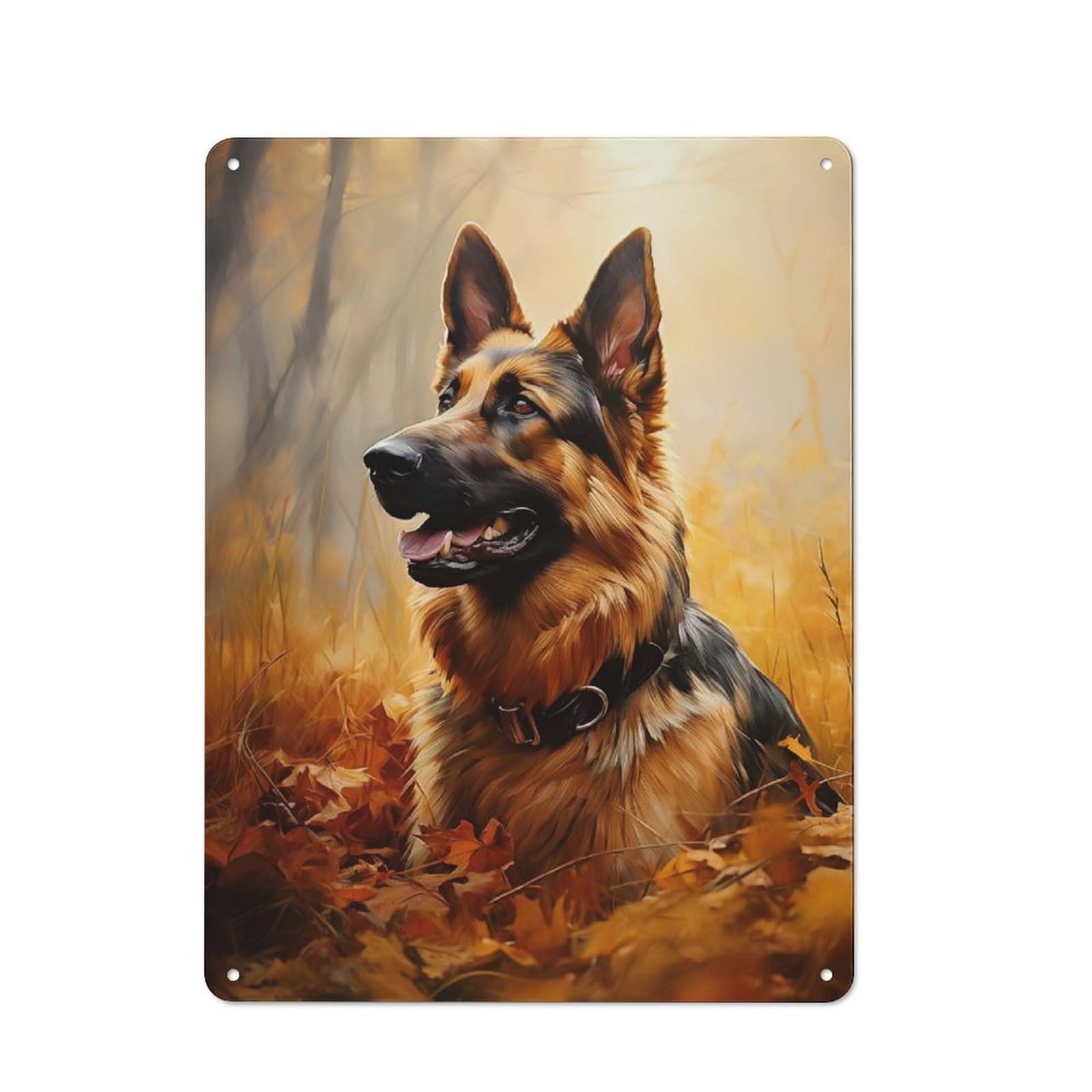 Junmoney German Shepherd In Autumn Rustic Metal Wall Decor 40X30cm, Rustic Metal Sign For Farmhouse Kitchen, Pantry Or Dining Area