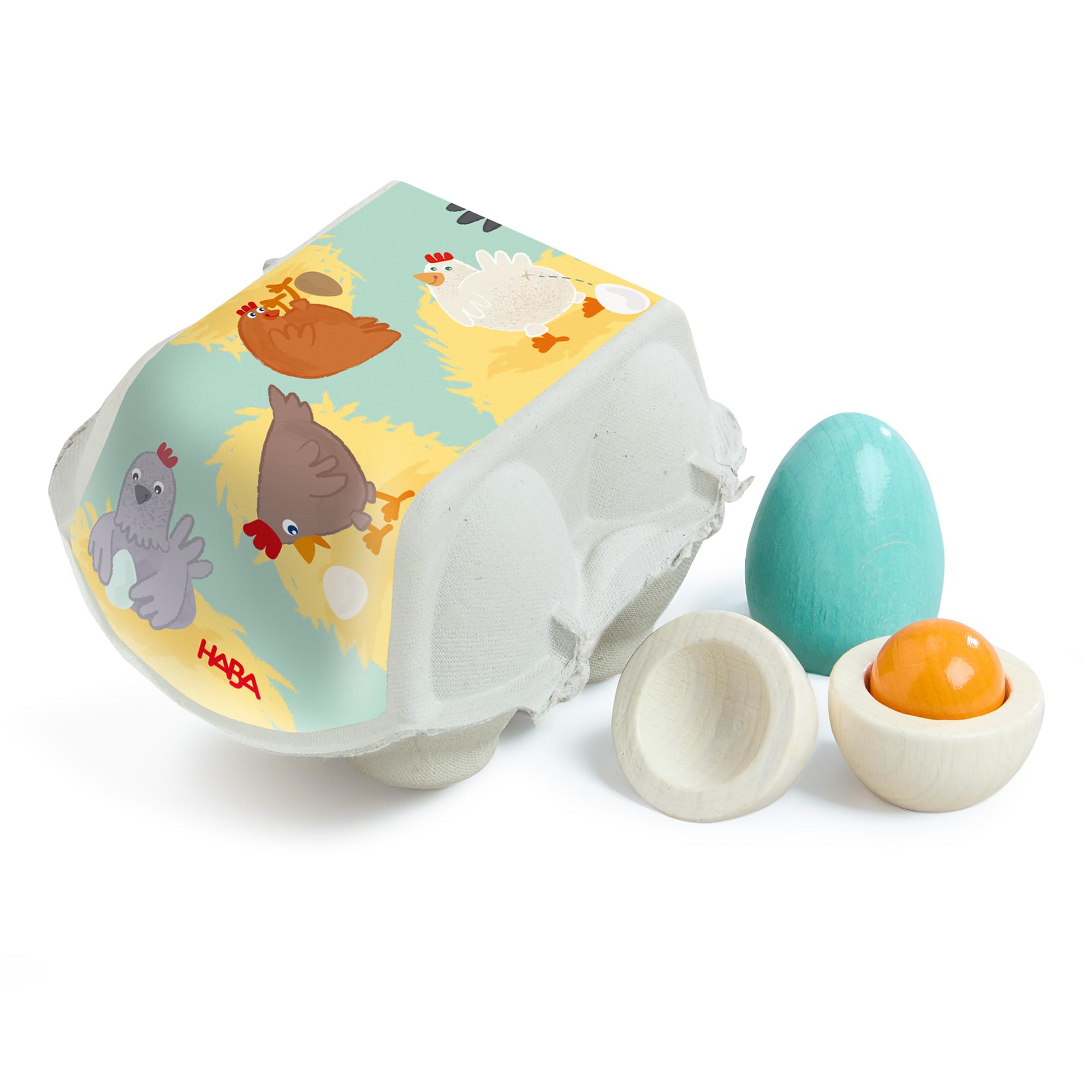 HABA Creative Play Wooden Egg Set Toy Food For Kids From 3 Years | Wooden Eggs With Box For Play Kitchen And Shop | Durable Pretend Food For Role Play | Fun Accessory Set For Imaginative Cooking Play