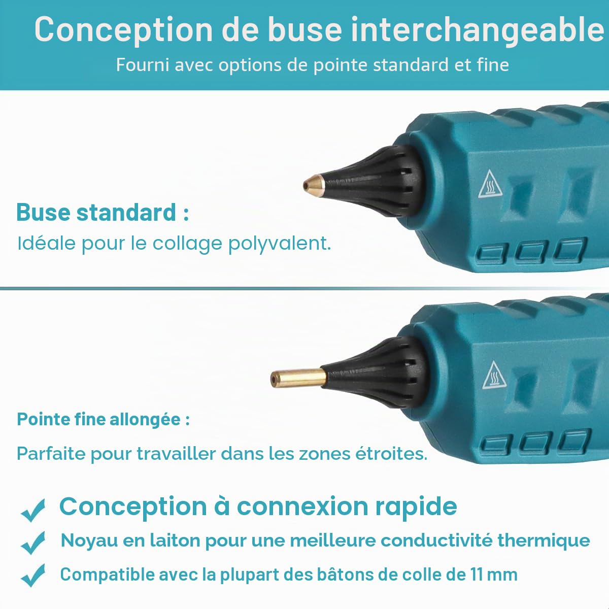 Waitley Pistolet à colle chaude sans fil 18 V pour bâtons de 11 mm | Double alimentation par batterie Li Ion 18 V ou secteur chauffe rapide pour bricolage réparations et décoration