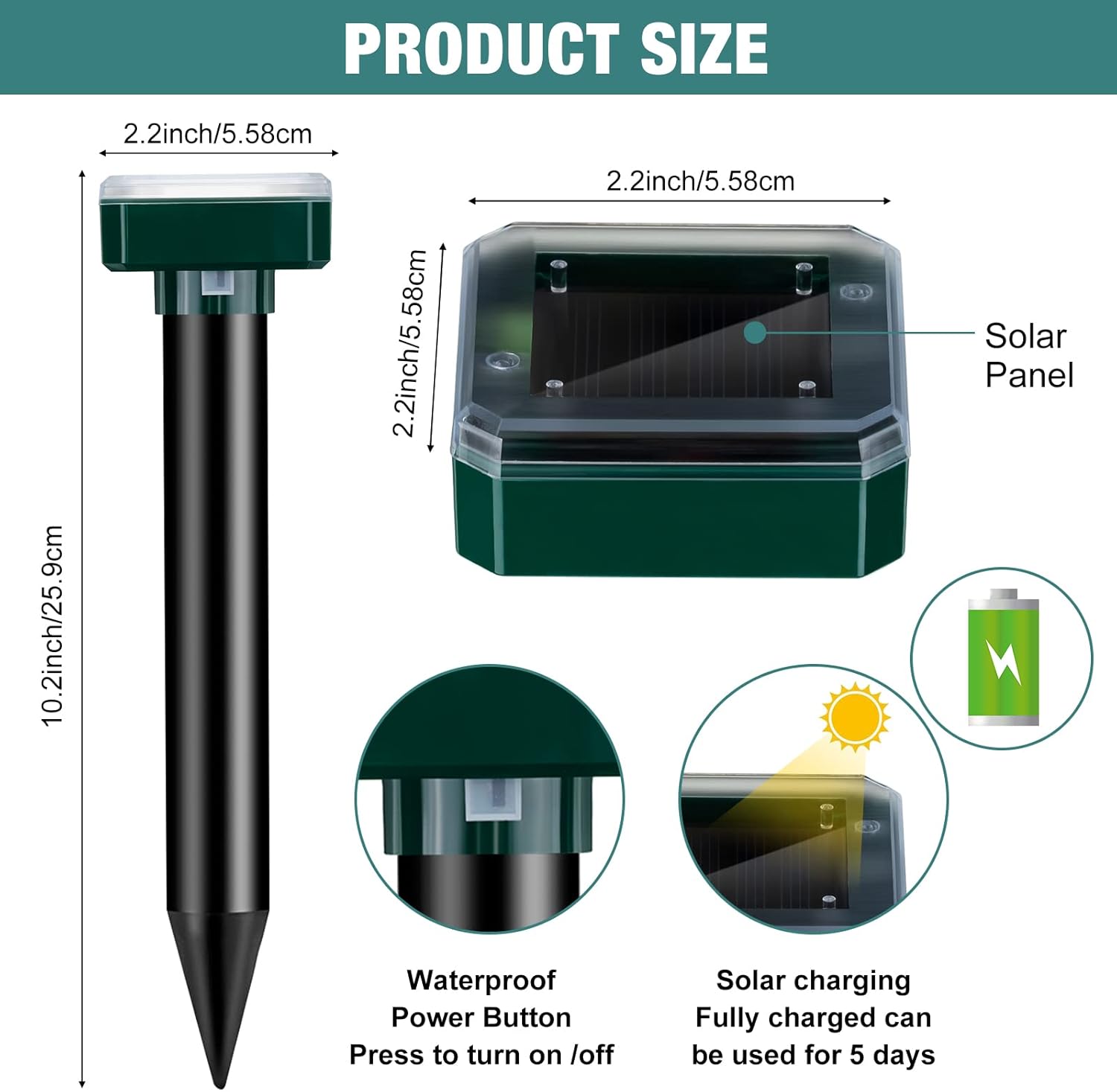 28 Pieces Solar Mole Repellent Ultrasonic Outdoor Gopher Deterrent Spikes for Garden Yard Lawn Waterproof Solar Powered Repeller for Groundhogs, Voles, Snakes and Other Burrowing Animals (Square)
