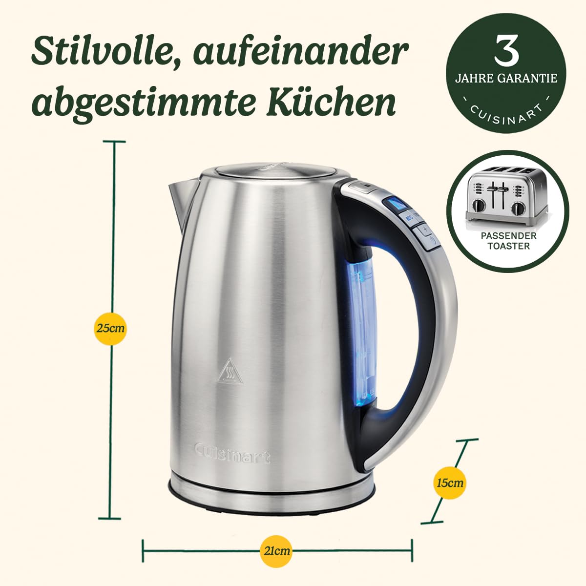 Cuisinart Multi-Temp Wasserkocher | Schnelles Aufkochen, 3KW | Kabellos | Edelstahl-Finish | 1,7L Fassungsvermögen | Einstellbare Temperatur |Abnehmbarer, waschbarer Anti-Kalk-Filter | Silber