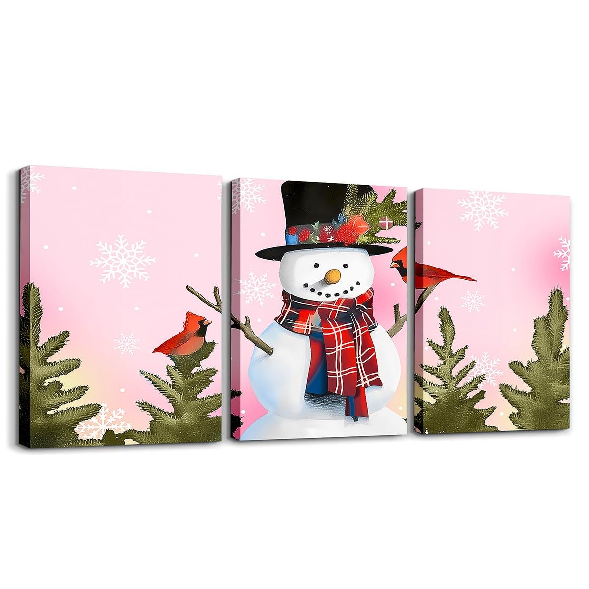 Loussiesd Christmas Snowman 3 Piece Canvas Wall Art for Living Room Bedroom Merry Christmas Office Wall Decorations Artwork Posters 40X30cm Xmas Tree Bathroom Wall Art for Home Decor Snowflake
