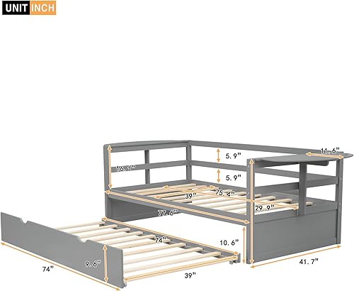 Miniatura 71 de Merax Sofá cama multifuncional de madera con cajones Sofá cama de almacenamiento con cabecero/ahorro de espacio/no necesita somier blanco