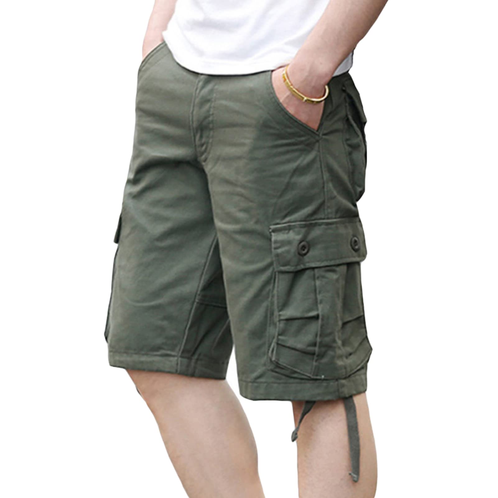 Maiyifu-GJ Mens Outdoor Casual Cargo Shorts Lightweight Multi Pocket Short Pants Relaxed Fit Summer Hiking Military Short (Green,33)