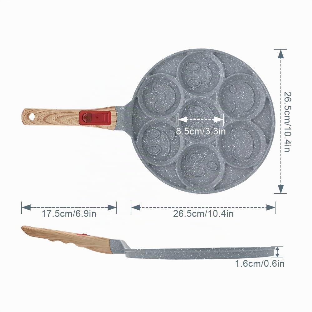 RANX INGST Pancake Pfanne Induktion, Antihaft Keramikbeschichtung, Pancake Maker 7 Löcher mit Abnehmbarer Griff, Spiegelei Pfanne zum Kinderfrühstück - Blau