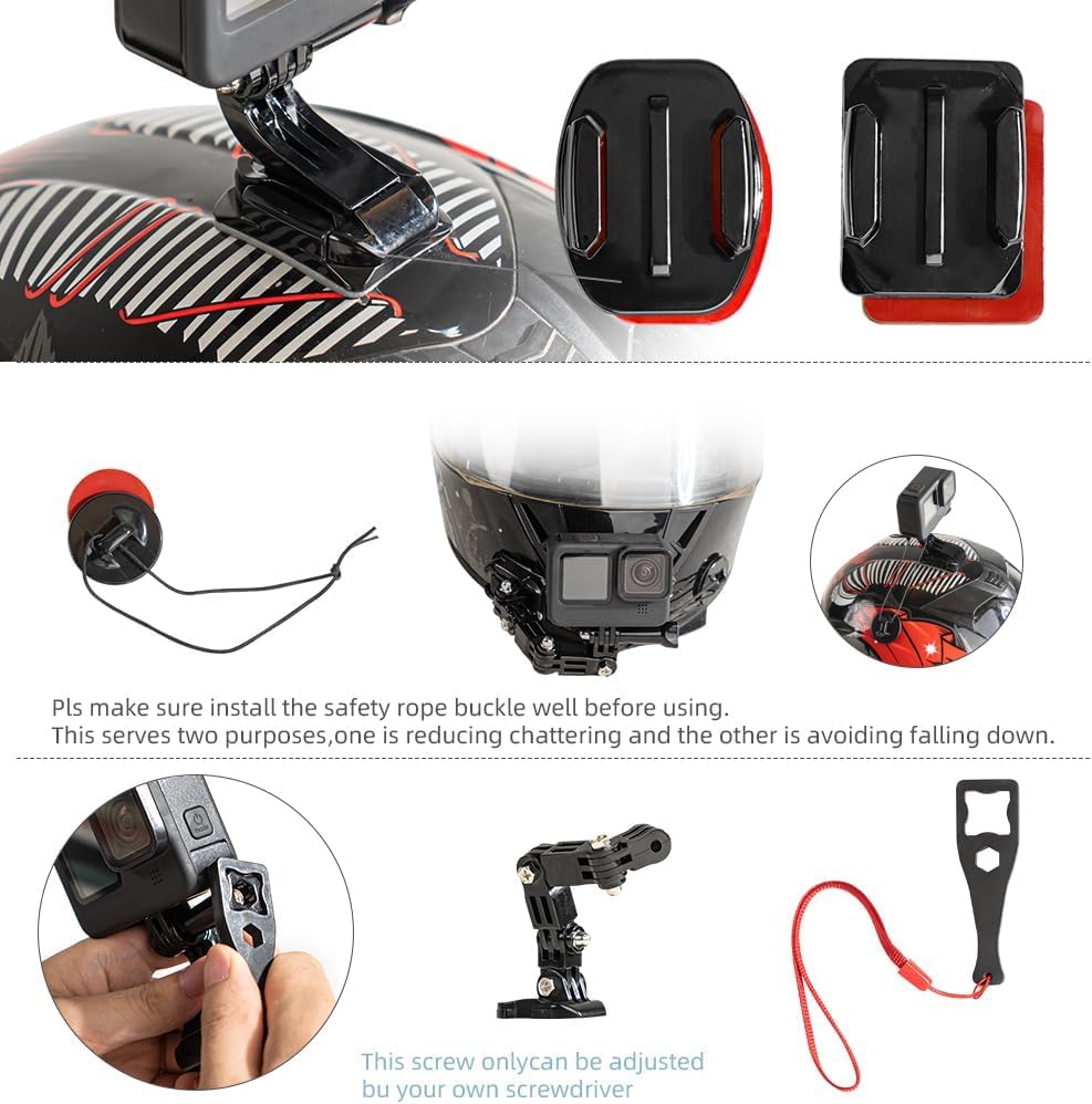 Image of SHOPEE New 4-Way Motorcycle Helmet Chin Mount for Hero 13 /12 /11 /10 /9 /8 /7, Osmo Action 3 & 4 SJCAM,Insta 360 & Other 4K Sports Cameras /Waterproof 3M Adhesive /Lightweight & Durable - Ideal for Bikers