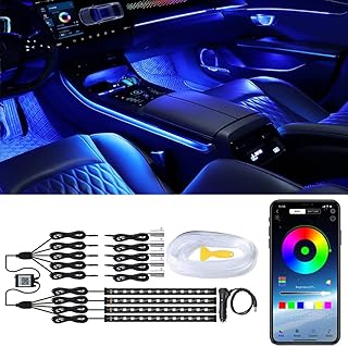 Interior Car LED Strip Lights, LEDCARE RGB 9 in 1 Car Ambient Lighting Kit with 4 Under Dash Lights & 5 Fiber Optic LED Strips, Sync to Music and Wireless Bluetooth APP Control