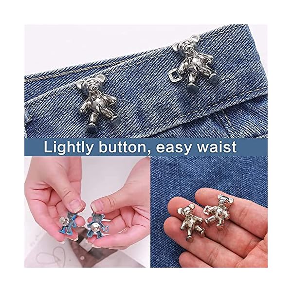4-piece cute bear seamless waist button, bear denim button pin, adjustable belt button extender, no need to sew waist tightener pin, suitable for women's skirt jeans - Image 5